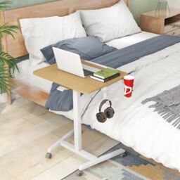 Gymax Foldable Mobile Standing Desk Rolling Laptop Desk-Natural in Khaki - thumbnail 3