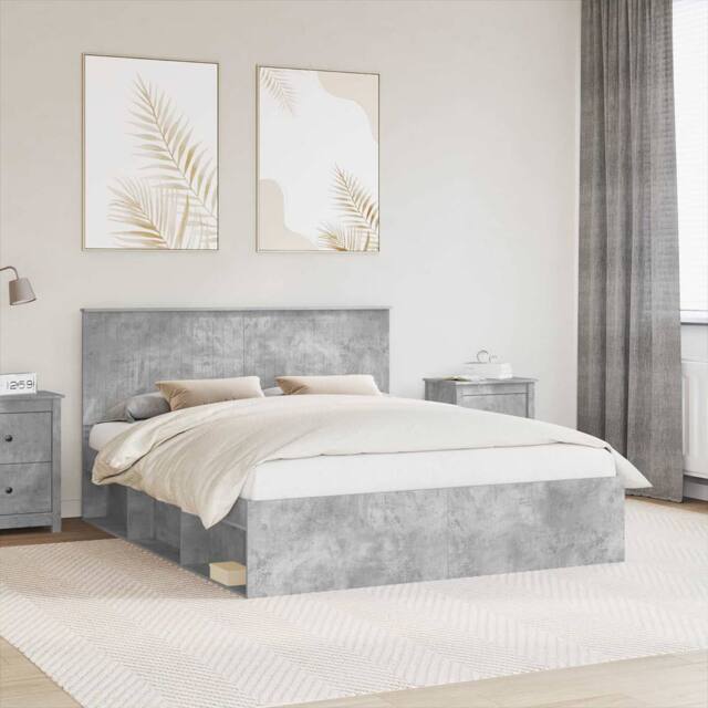 Berkfield Home Bed Frame with Headboard Concerte 160 x 200 cm Solid Pine Wood in Grey - image 1