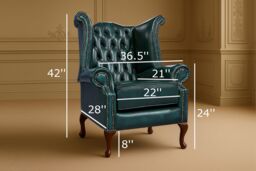 Somnior Leather Chesterfield Wingback Scrolled Arm Chair UK Manufactured in Blue - Size: 1 Seater - thumbnail 3