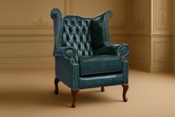 Somnior Leather Chesterfield Wingback Scrolled Arm Chair UK Manufactured in Blue - Size: 1 Seater - thumbnail 1
