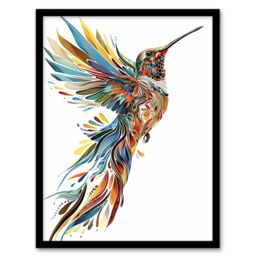 Artery8 Colourful Abstract Sylph Hummingbird Folk Art Framed Art Print - Size: A4 - thumbnail 1
