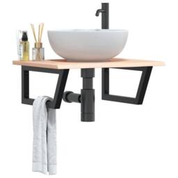 Berkfield Home Basin Shelf Wall Mounted Steel & Solid Wood Oak in Light Oak - thumbnail 2