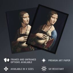 "Artery8 Lady with an Ermine La Belle Ferronniere Da Vinci Wall Art Print in Black - Size: W18"" x H24""" - thumbnail 2
