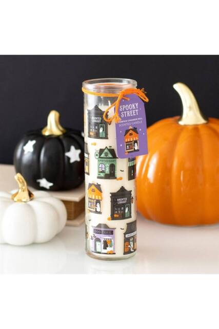 KDMD Spooky Street Pumpkin Cinnamon Roll Glass Tube Candle - image 1