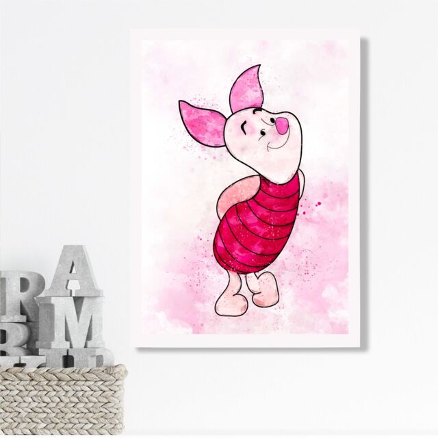 ARTZE Piglet Watercolour Winnie the Pooh Art Print with White Frame SIZE: A2 in Pink - Size: A4 - image 1