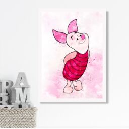 ARTZE Piglet Watercolour Winnie the Pooh Art Print with White Frame SIZE: A2 in Pink - Size: A4 - thumbnail 1