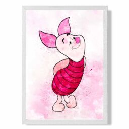 ARTZE Piglet Watercolour Winnie the Pooh Art Print with White Frame SIZE: A2 in Pink - Size: A4 - thumbnail 2