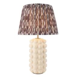 Netlighting Bobble White Table Lamp Grey Fabric Ikat Shade 35cm B22 - thumbnail 1