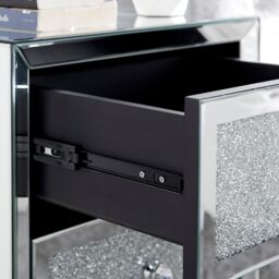 FurnitureboxUK Stella Crushed Diamond Effect Mirrored 3 Drawer Bedside Table in Silver - thumbnail 5