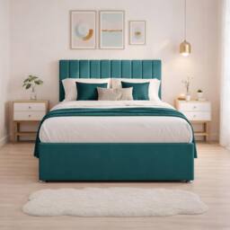 Bed Time UK Luxe Divan Bed Memory Foam Mattress 20in Headboard 2 Drawer Storage in Teal - Size: Single - thumbnail 3