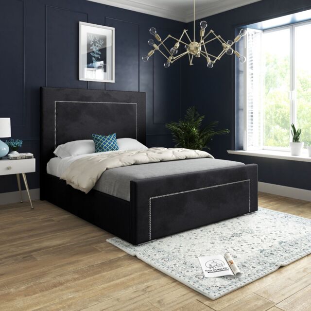 Casani Lucca Upholstered Soft Velvet Bed Frame in Black - Size: King - image 1