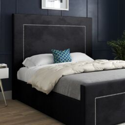 Casani Lucca Upholstered Soft Velvet Bed Frame in Black - Size: King - thumbnail 2