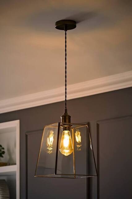 ValueLights Susie Glass Lantern Lamp Shade Drop Ceiling Pendant Light with Bulb in Bronze - image 1