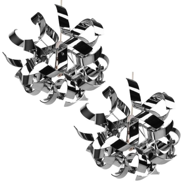 First Choice Lighting Pair of Easy Fit Chrome Finish Ribbon Swirl Ceiling Shades in Silver - image 1