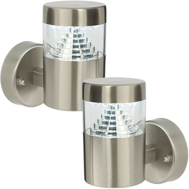 Loops 2 PACK IP44 Outdoor Wall Light Brushed Steel LED Lamp Stepped Outdoor Garden in Metallics - image 1