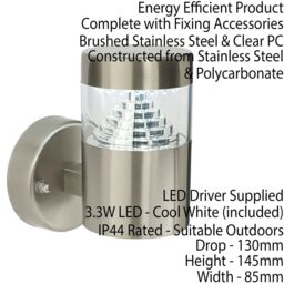 Loops 2 PACK IP44 Outdoor Wall Light Brushed Steel LED Lamp Stepped Outdoor Garden in Metallics - thumbnail 3