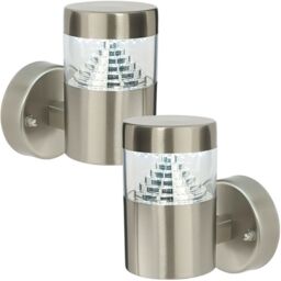 Loops 2 PACK IP44 Outdoor Wall Light Brushed Steel LED Lamp Stepped Outdoor Garden in Metallics - thumbnail 1