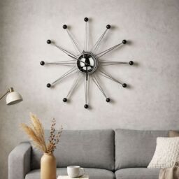 Orsina Metal & Black Plastic Balls Clock, Silent Wall Clock, Analogue Timepiece For Mantle, Decorative Accent in Silver - thumbnail 2