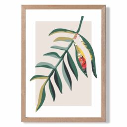 ARTZE Tropical Leaf Green & Red Minamilist Framed Print SIZE: A2 with Oak Frame - Size: A3 - thumbnail 1