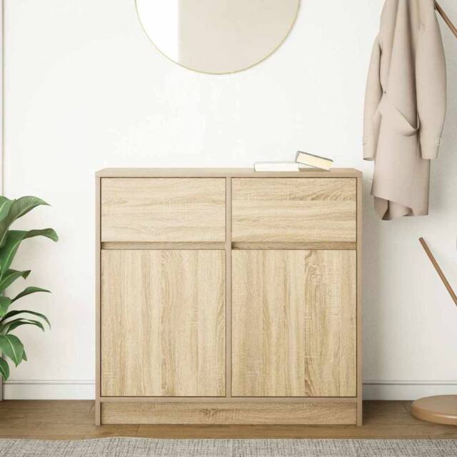 Berkfield Home Sideboard with Drawer Sonoma Oak 80x34x76 cm Engineered Wood in Light Tan - Size: 80 x 34 x 76 cm - image 1