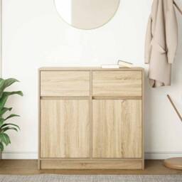 Berkfield Home Sideboard with Drawer Sonoma Oak 80x34x76 cm Engineered Wood in Light Tan - Size: 80 x 34 x 76 cm - thumbnail 1