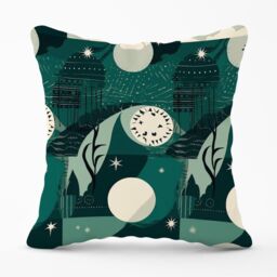 Warren Reed - Designer Abstact Green Cream Moon & Stars Outdoor Cushion - Size: 60 cm x 60 cm - thumbnail 1
