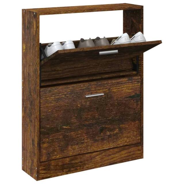 Berkfield Home Shoe Cabinet Smoked Oak 59x17x81 cm Engineered Wood in Brown - Size: 59 x 17 x 81 cm - image 1
