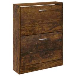 Berkfield Home Shoe Cabinet Smoked Oak 59x17x81 cm Engineered Wood in Brown - Size: 59 x 17 x 81 cm - thumbnail 4