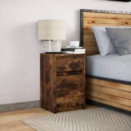 Berkfield Home Stylish Bedside Cabinet with LED Lights Smoked Oak Engineered Wood in Brown - thumbnail 4