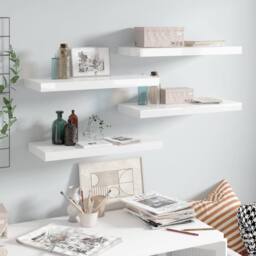 Berkfield Home Durable Floating Wall Shelves 4 pcs High Gloss White 60x23.5x3.8 - thumbnail 2
