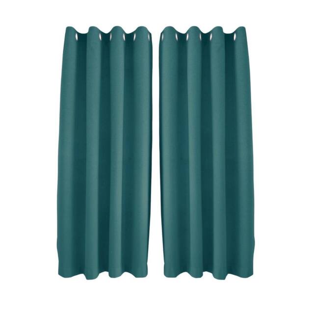 Happy Homewares Modern Textured Linen Fabric Blackout Eyelet Curtains - 2 Panel in Teal - Size: 120 cm width x 160 cm drop - image 1
