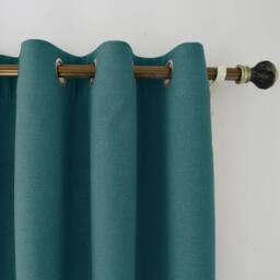 Happy Homewares Modern Textured Linen Fabric Blackout Eyelet Curtains - 2 Panel in Teal - Size: 120 cm width x 160 cm drop - thumbnail 2