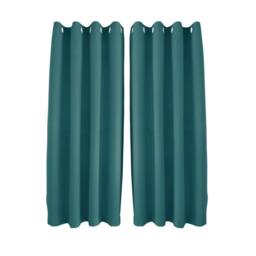 Happy Homewares Modern Textured Linen Fabric Blackout Eyelet Curtains - 2 Panel in Teal - Size: 120 cm width x 160 cm drop