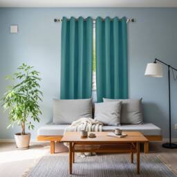 Happy Homewares Modern Textured Linen Fabric Blackout Eyelet Curtains - 2 Panel in Teal - Size: 120 cm width x 160 cm drop - thumbnail 6