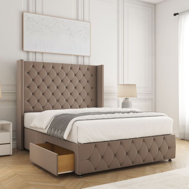 "BSSPOKE Ruby Divan Bed Plush Velvet 54""Headboard & 2Drawers Footend Mattress in Bronze - Size: Super King" - image 1