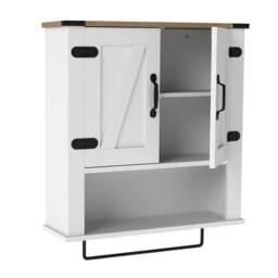 Costway Bathroom Wall Cabinet Wooden Medicine Cabinet w/ Towel Bar & Shelf in White - thumbnail 3
