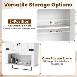 Costway Bathroom Wall Cabinet Wooden Medicine Cabinet w/ Towel Bar & Shelf in White - thumbnail 4