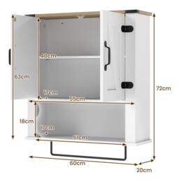 Costway Bathroom Wall Cabinet Wooden Medicine Cabinet w/ Towel Bar & Shelf in White - thumbnail 2