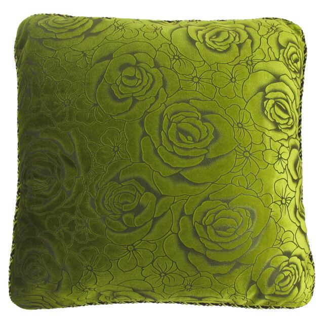 Intimates Velvet Texture Sofa Cushion with Rope Braid Edge, 43x43 in Lime - Size: 43 cm x 43 cm