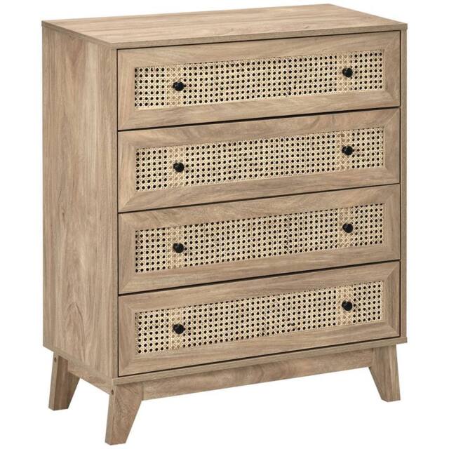 Nordara Brown Rattan Chest of Drawers 4-Drawer Dresser Storage Cabinet Bedroom - image 1
