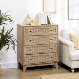 Nordara Brown Rattan Chest of Drawers 4-Drawer Dresser Storage Cabinet Bedroom - thumbnail 8
