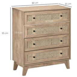 Nordara Brown Rattan Chest of Drawers 4-Drawer Dresser Storage Cabinet Bedroom - thumbnail 2