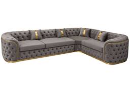 Stratus Interiors Ambassador Chesterfield Velvet Sofa with Gold Trim-No Frill in Mid Grey - thumbnail 2