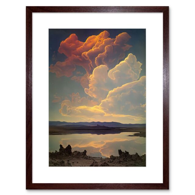 "Artery8 Wall Art Print Vintage Style Atmospheric Cloud Reflections in Lake Modern Watercolour Painting Artwork Framed 9X7 Inch - Size: W7"" x H9""" - image 1