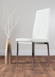 FurnitureboxUK Kylo Large Brown Wood Effect Dining Table & 6 Milan Chrome Leg Faux LeatherChairs in White - thumbnail 4