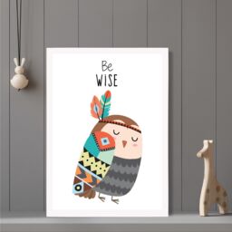 ARTZE Be Wise Owl Tribal Animal Quote Framed Print SIZE: A3 with White Frame in Grey - Size: A4 - thumbnail 2