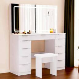 FLAVORA Withe-SZT1170 Large Dressing Table With LED Light Mirror Drawers in White - Size: 0.6m2 - thumbnail 4