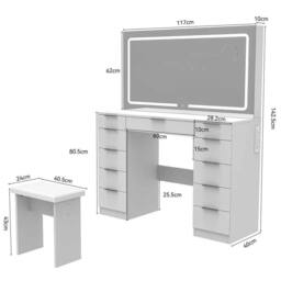 FLAVORA Withe-SZT1170 Large Dressing Table With LED Light Mirror Drawers in White - Size: 0.6m2 - thumbnail 2
