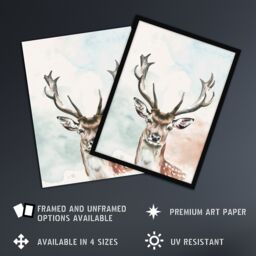 "Artery8 Stag Head Portrait Modern Watercolour Pastel Framed Art Print in White - Size: W12"" x H16""" - thumbnail 2
