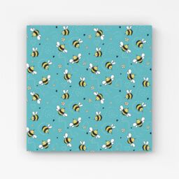 "Warren Reed - Designer Hand Drawn Busy Bees Canvas in Blue - Size: W16"" x H16""" - thumbnail 1